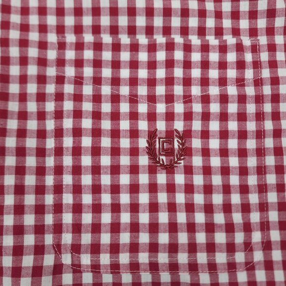 Chaps Red White Gingham Check Button Down Dress Shirt M Easy Care - Picture 5 of 6